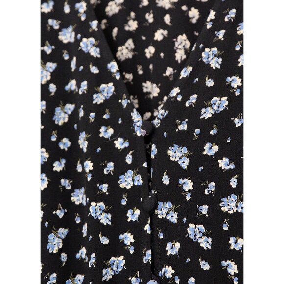 Madewell Long Sleeve Button Front Midi Dress 2 Baby's Breath  Black Blue Floral - Picture 13 of 15